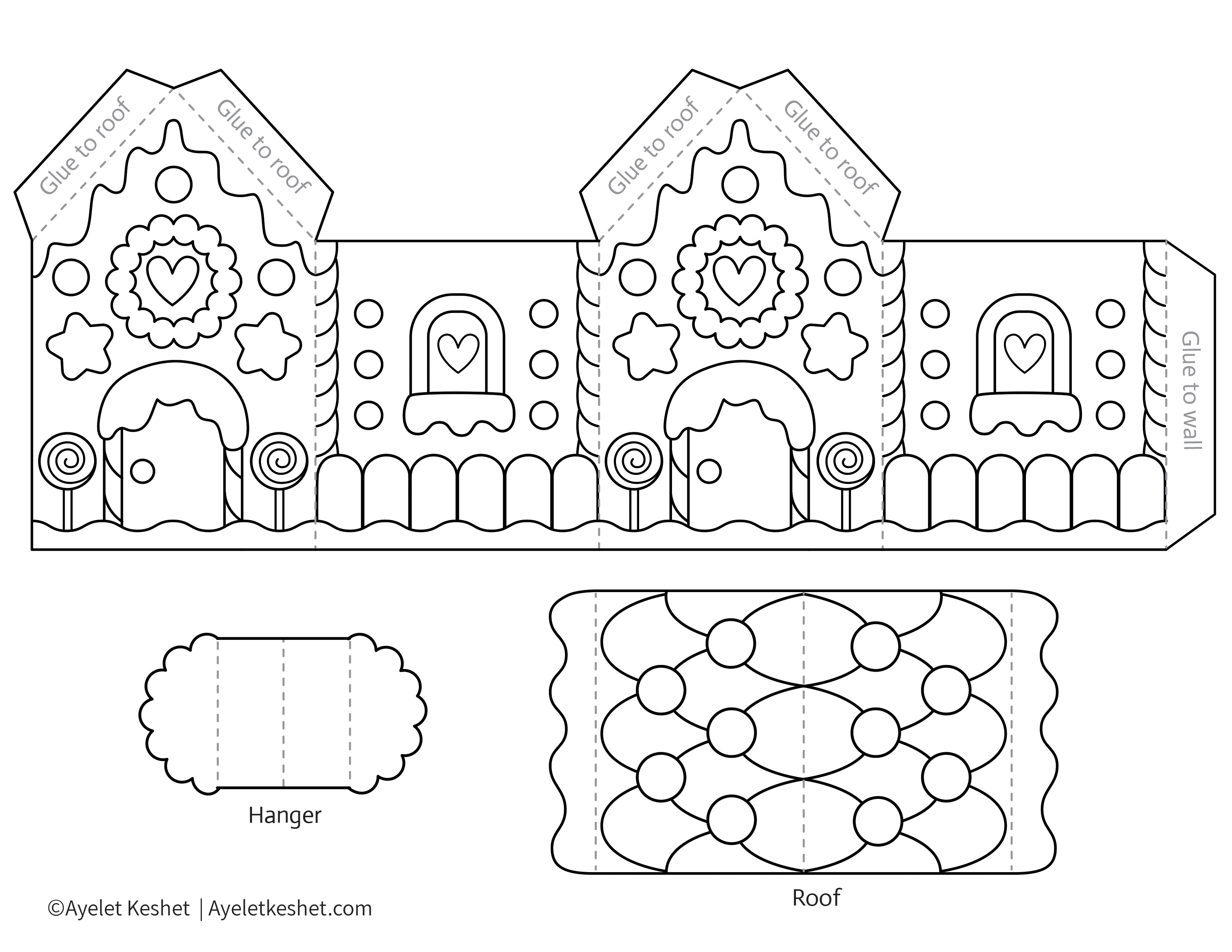 Printable gingerbread house template to color Ayelet Keshet