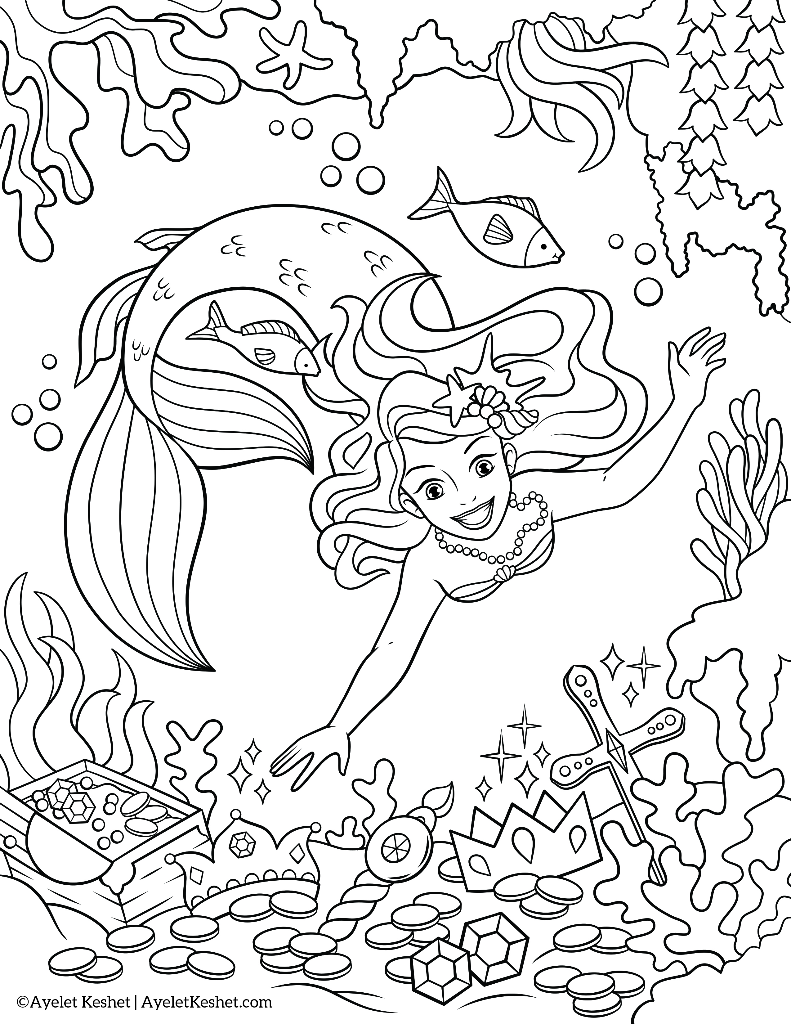 Free mermaids coloring pages Ayelet Keshet