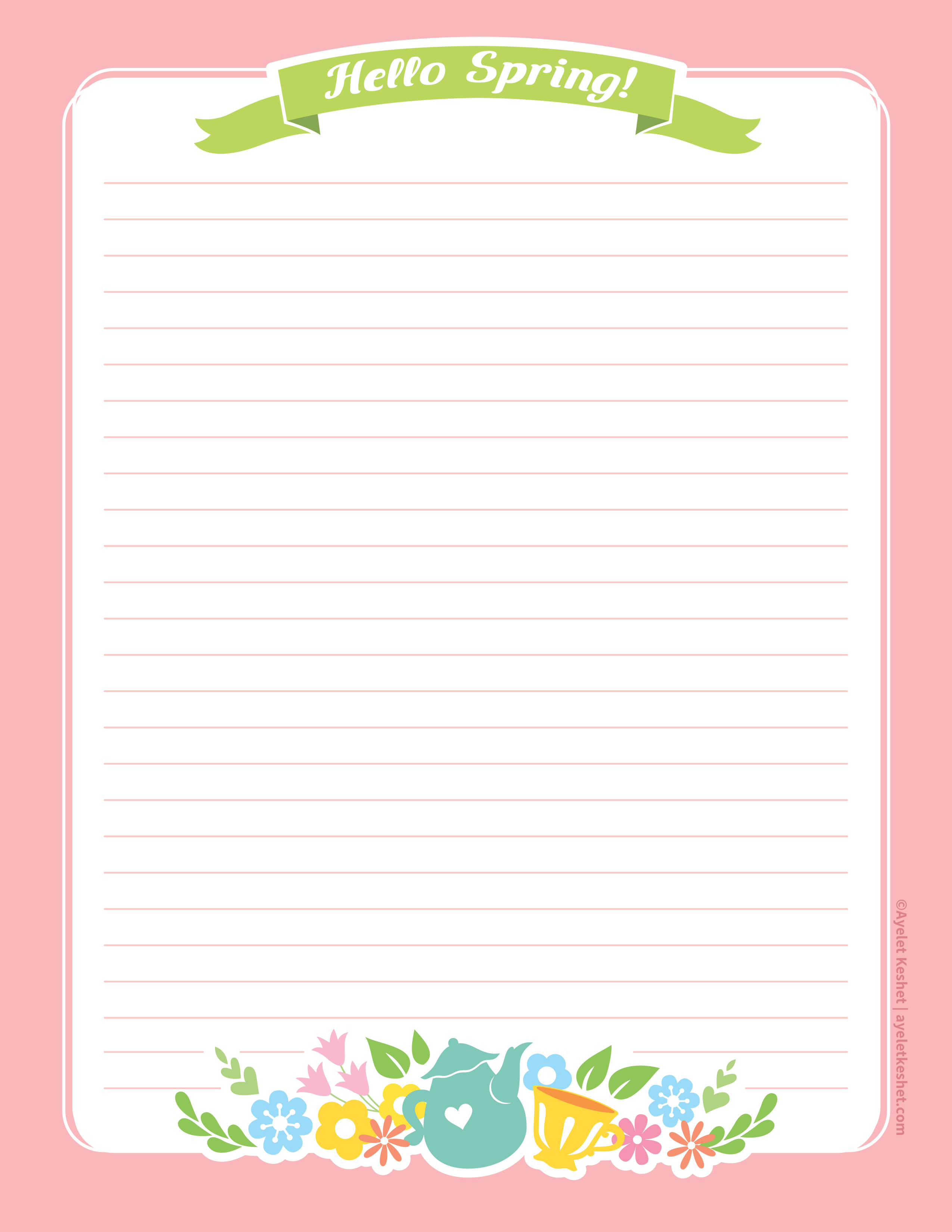 Lovely free printable stationery paper for spring Ayelet Keshet