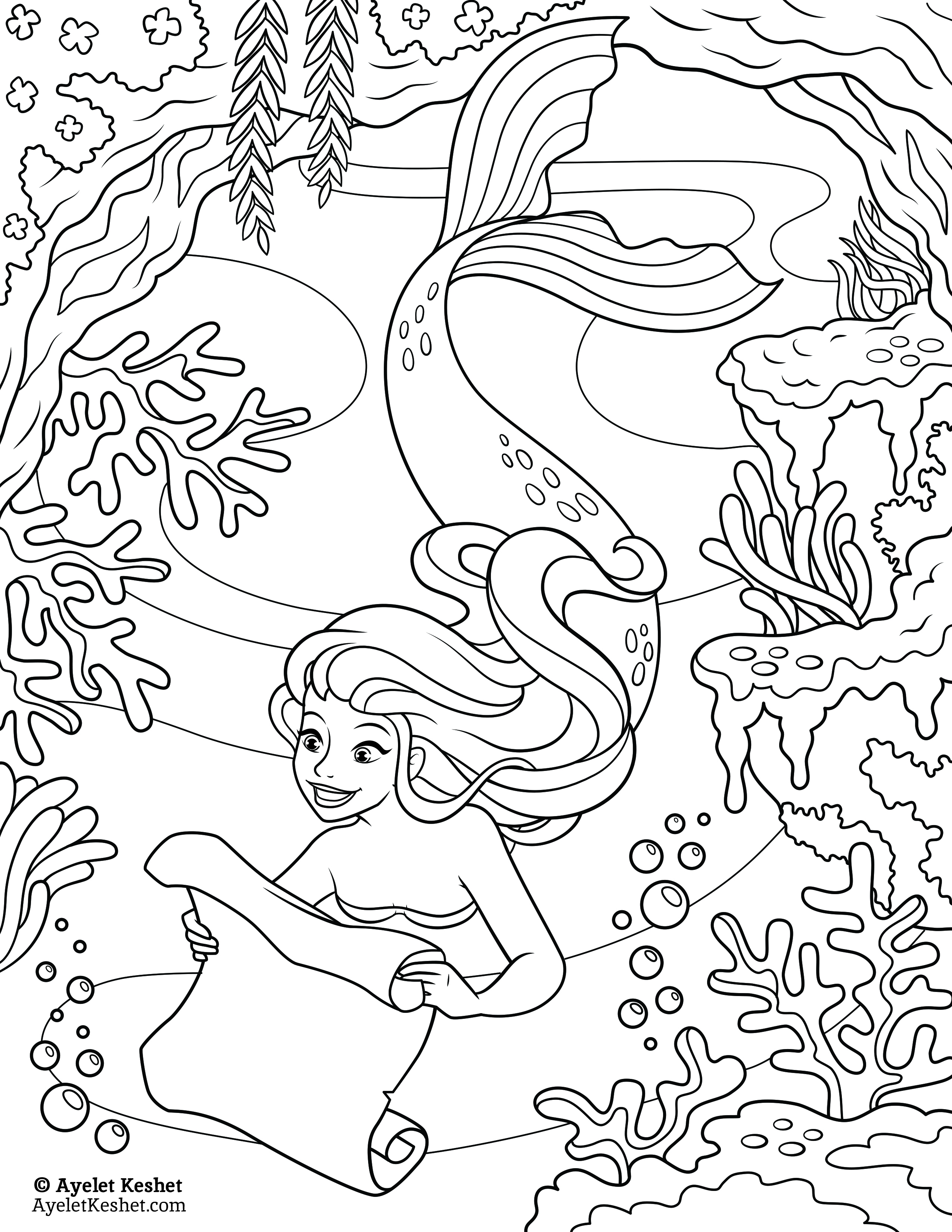 Free mermaids coloring pages   Ayelet Keshet