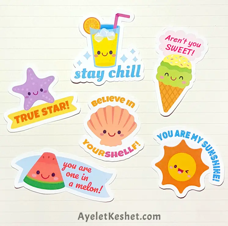 Printable summer stickers with friendly messages Ayelet Keshet